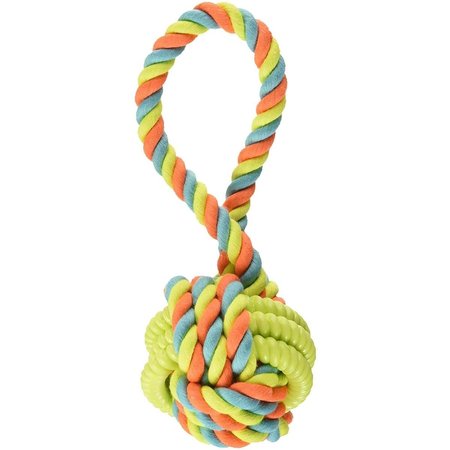 PETPATH Rope TPR Rings Ball with Coiled Tug Dog Toy, MultiColor - Medium PE2479493